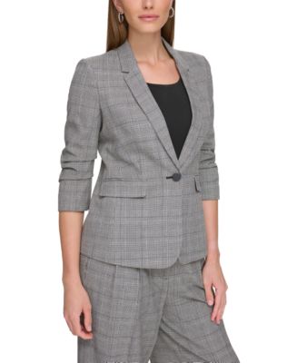 DKNY Petite Printed Ruched-Sleeve One-Button Blazer, Created for Macy's ...