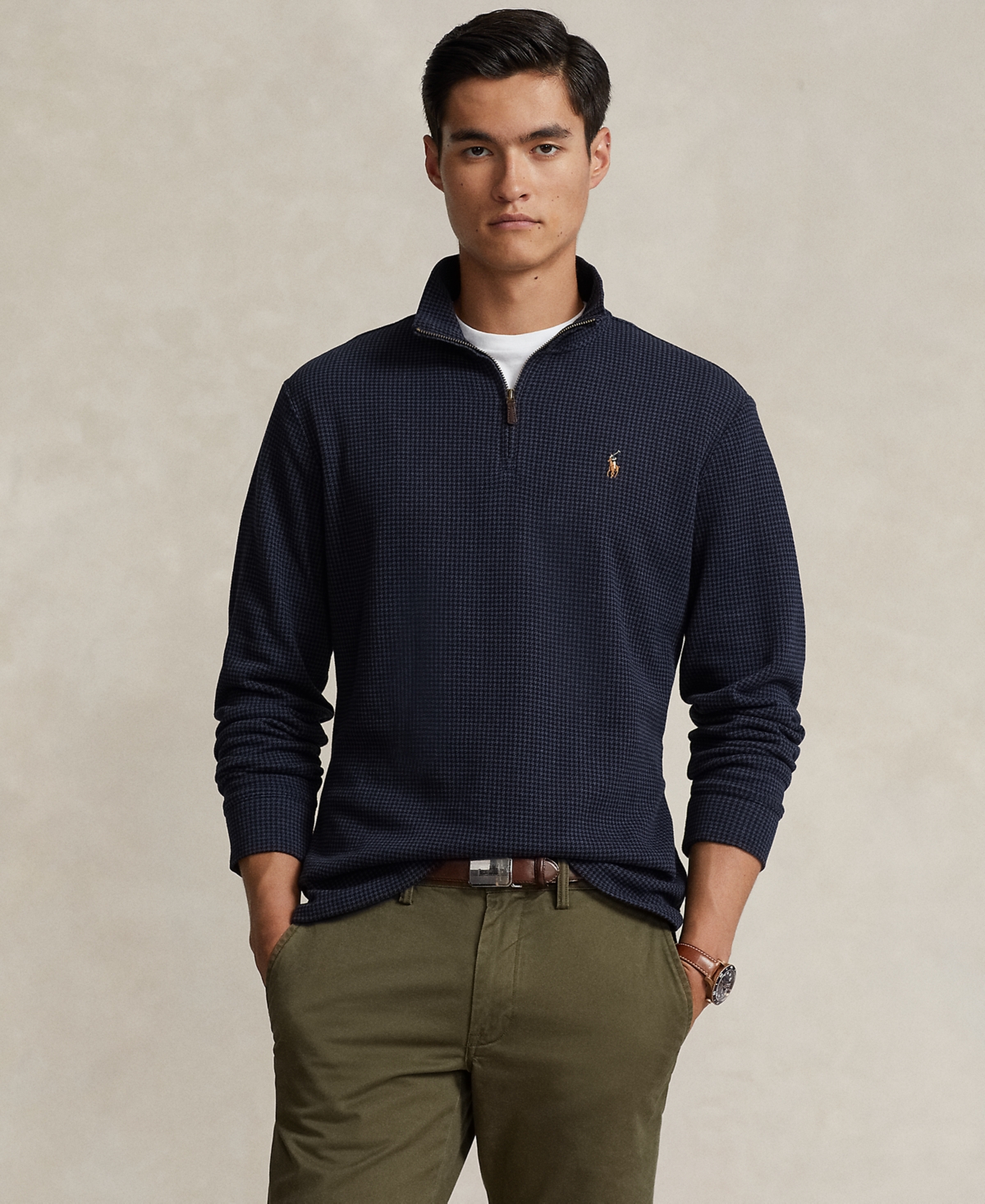 Polo Ralph Lauren Men's Estaterib Cotton Quarterzip Pullover In Winter Navy Htr Houndstooth