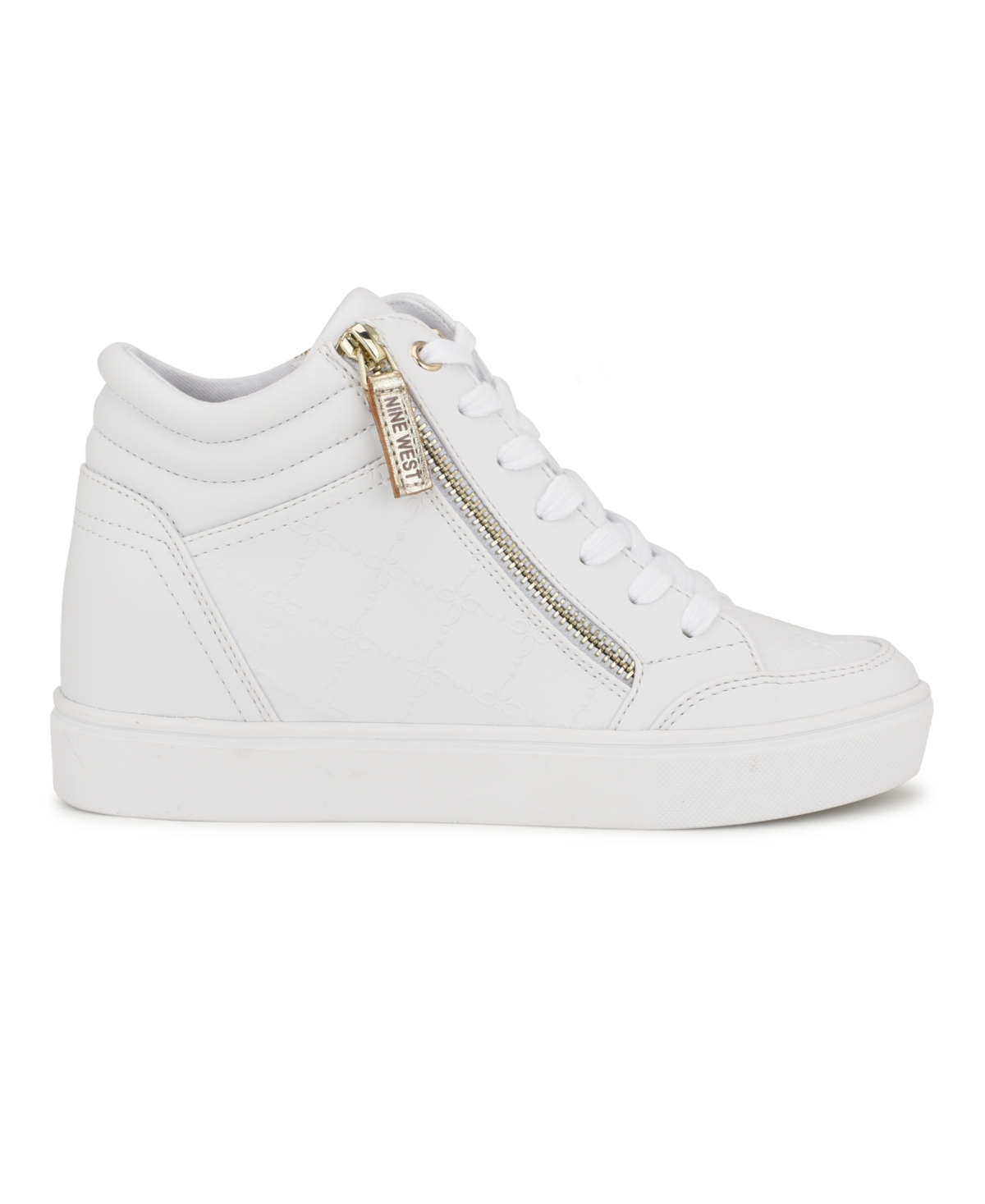 Shop Nine West Women's Tons High Top Hidden Wedge Sneakers In Embossed White,gold