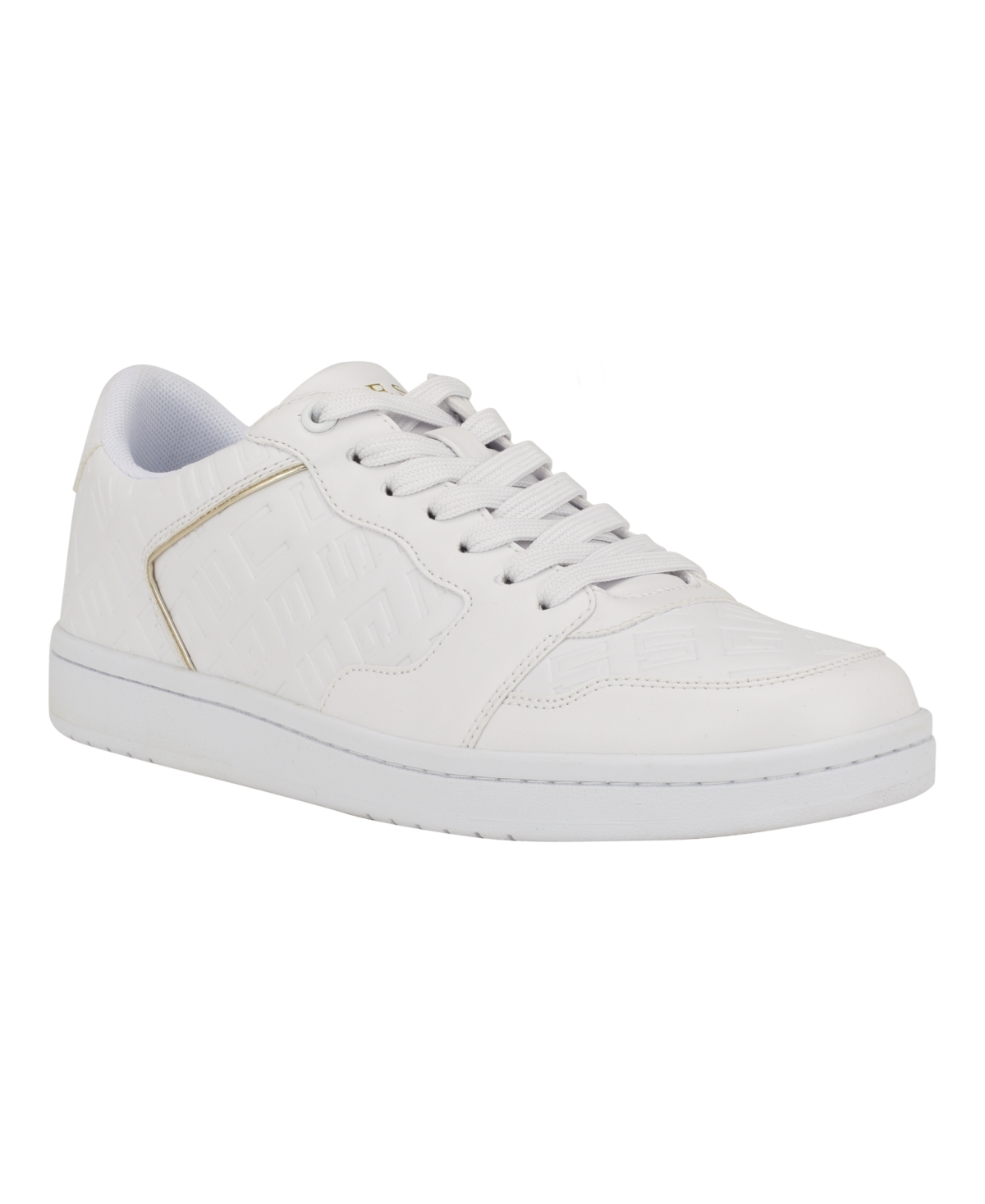 Guess Men's Loovie Low Top Lace Up Casual Sneakers In White,gold Logo Multi