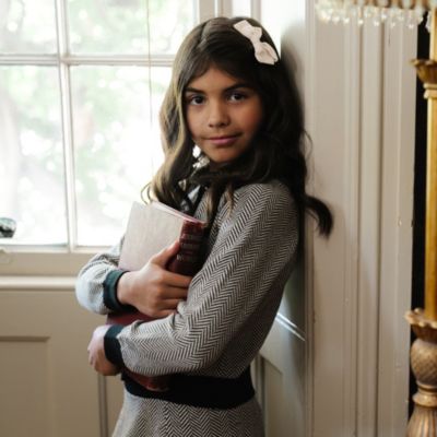 Girls Long Sleeve Cardigan and Skirt Sweater Set with Trim