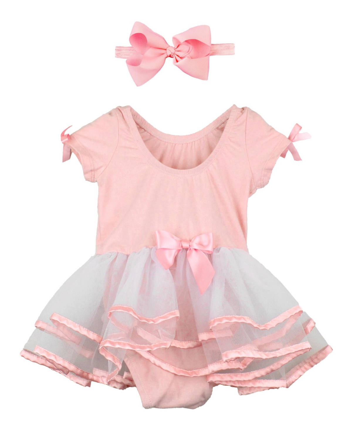 Rufflebutts Baby Girls Tutu Leotard Dress And Bow Headband, 2 Piece Set In Pink