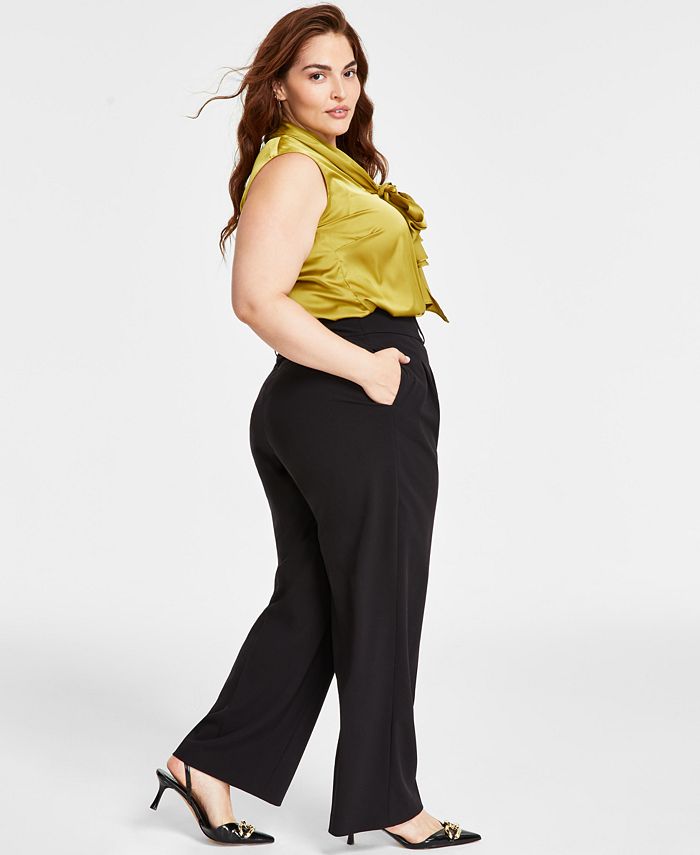 Bar III Plus Size Solid Pleat-Front Wide-Leg Pants, Created for Macy's ...