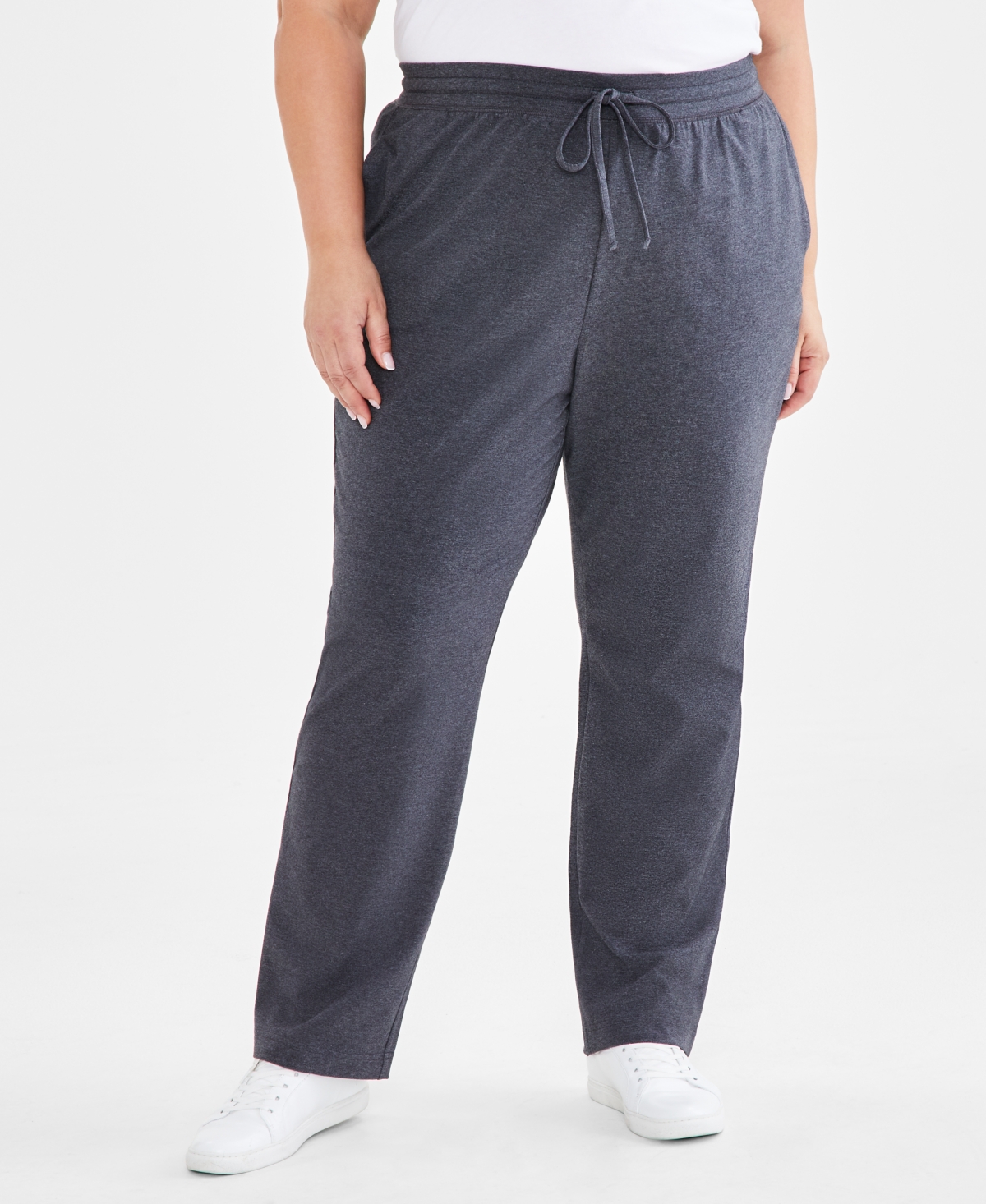 Style & Co Plus Size Knit Pull-on Pants, Created For Macy's In Charcoal Heather