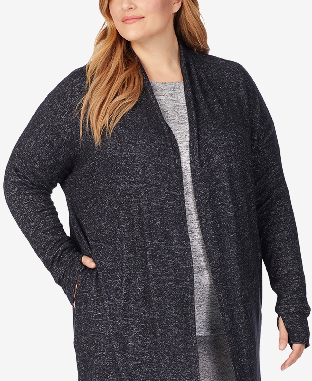Shop Cuddl Duds Cuddle Duds Plus Size Soft Knit Open-front Wrap In Marled Grey