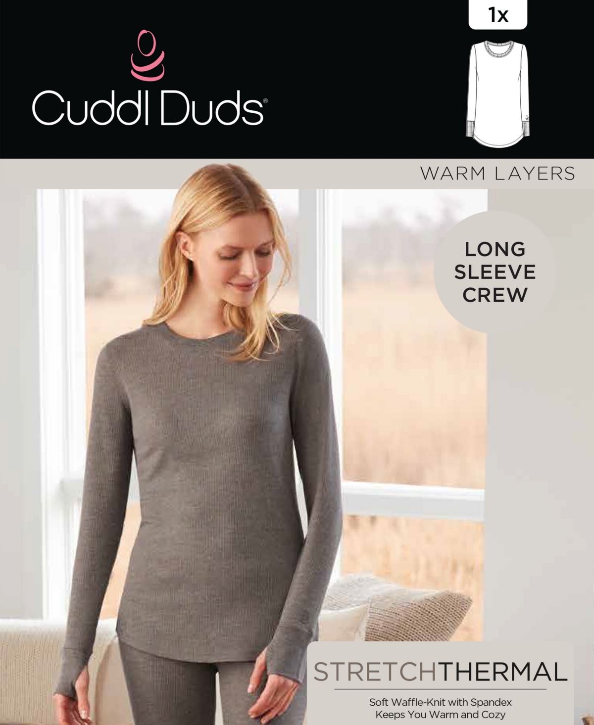 Shop Cuddl Duds Plus Size Stretch Thermal Long-sleeve Top In Grey Buffalo