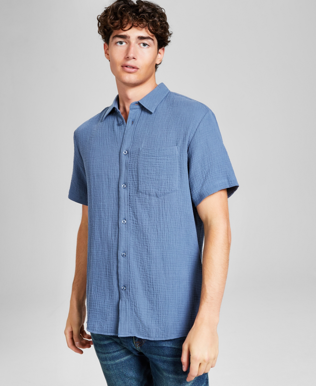 And Now This Men's Seersucker Shirt In Washed Blue