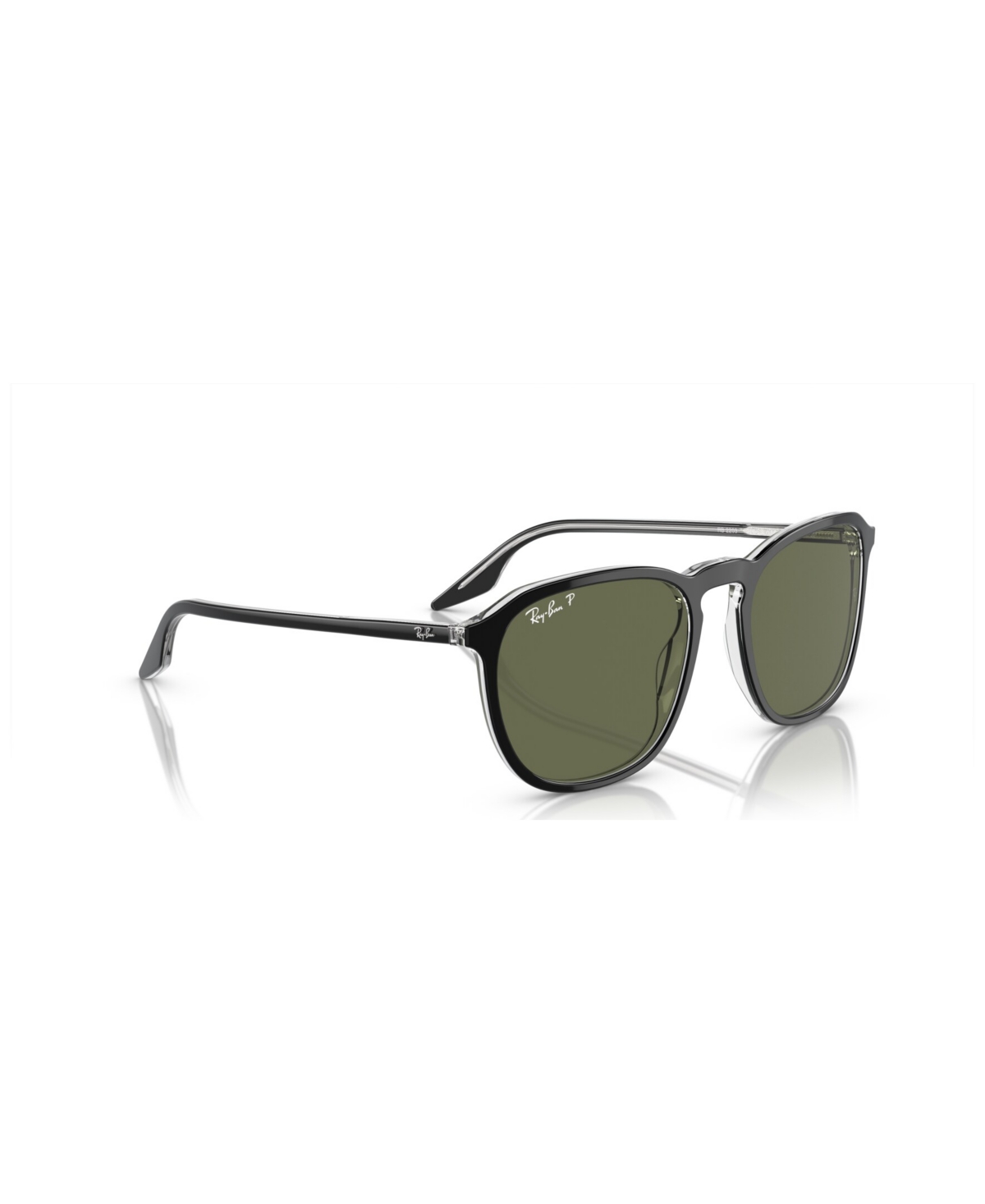 Ray Ban Rb2203 Sunglasses Black On Transparent Frame Green Lenses Polarized 55-20 In Black On Transparent