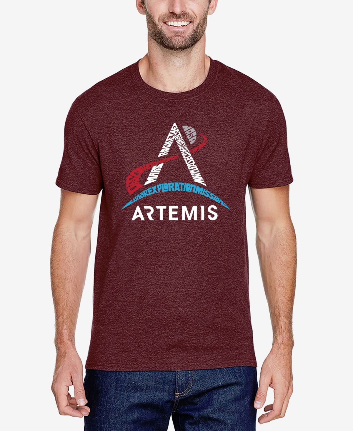 La Pop Art Men's Nasa Artemis Logo Premium Blend Word Art T-shirt In Burgundy
