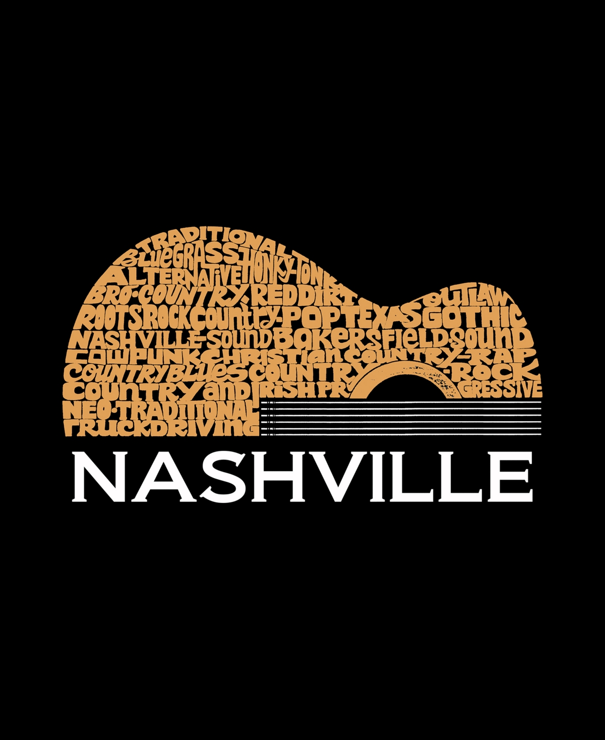 La Pop Art Men's Nashville Guitar Word Art Hooded Sweatshirt