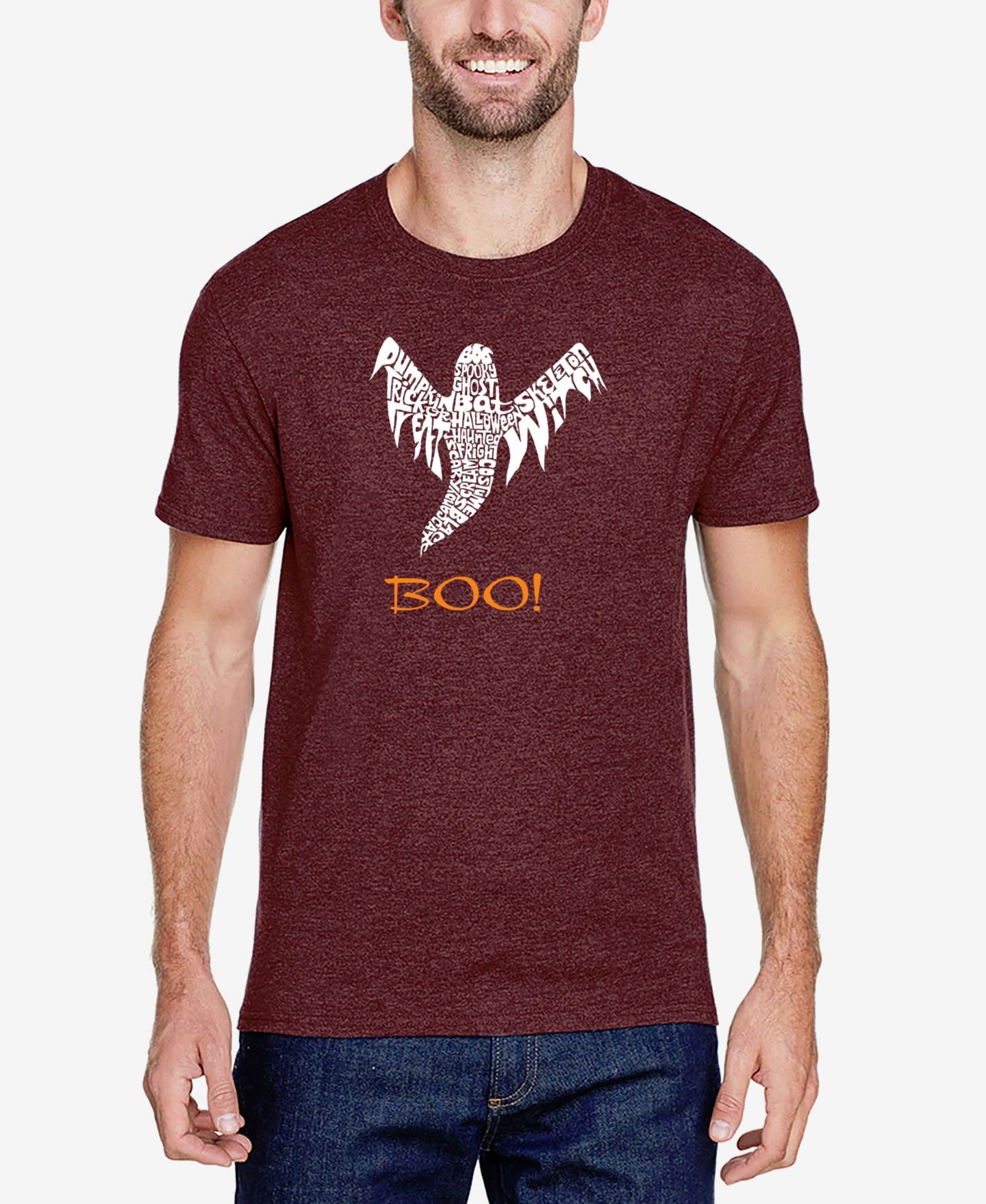 Мужская футболка LA Pop Art Cotton/Poly Blend Word Art - Halloween Ghost Boo!, цвет: Чёрный — фото 4