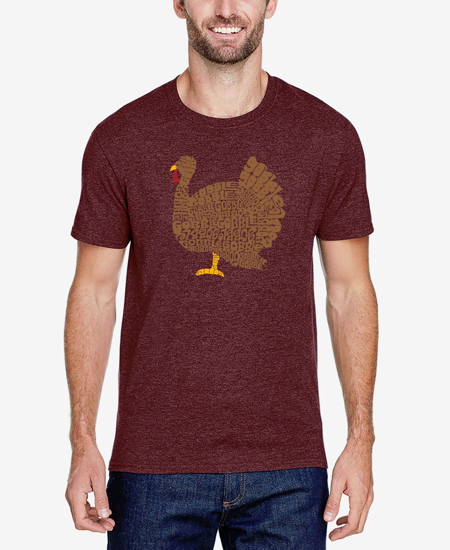 Мужская футболка LA Pop Art Cotton/Poly Blend Word Art - Thanksgiving Turkey, цвет: Чёрный — фото 4