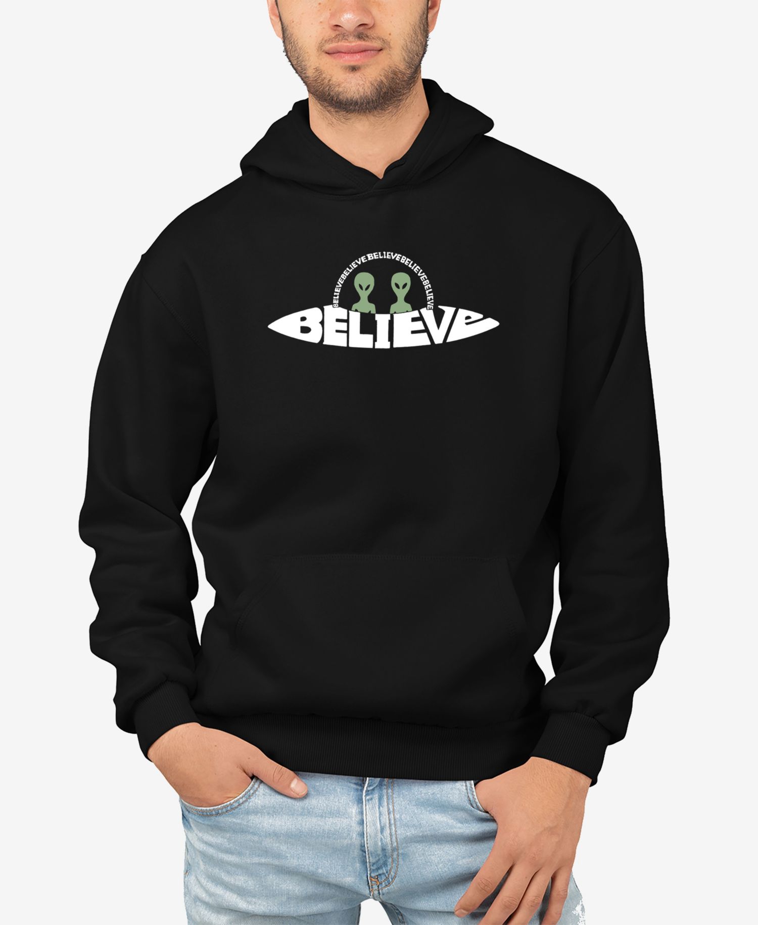 Men's Believe UFO Word Art Hooded Sweatshirt