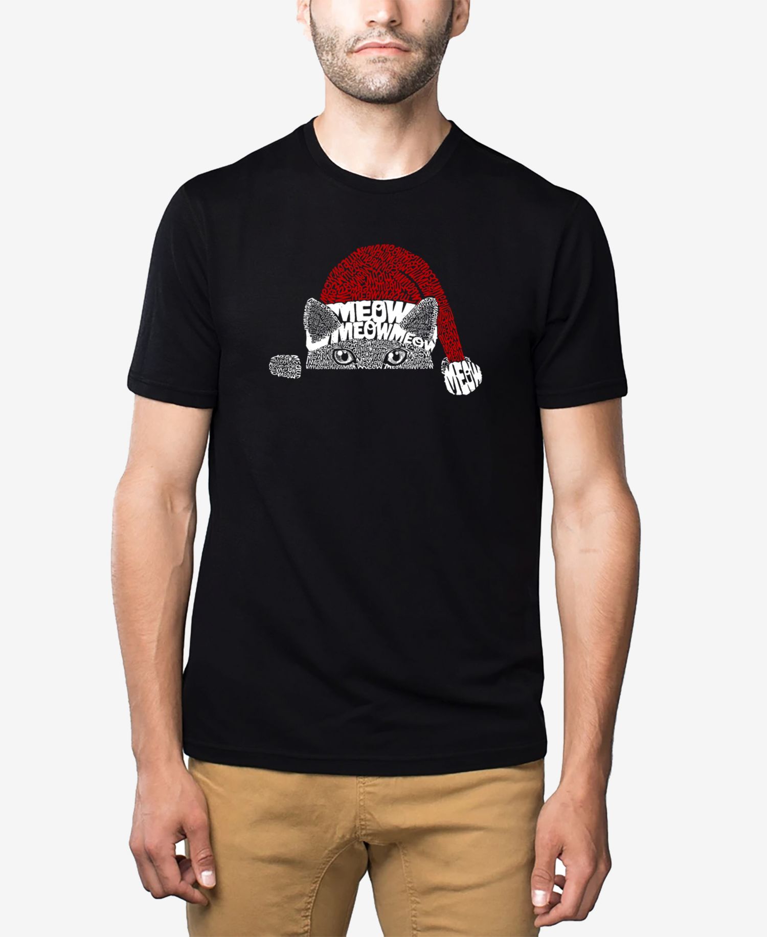 Men's Cotton/Poly Blend Word Art T-shirt - Christmas Cat