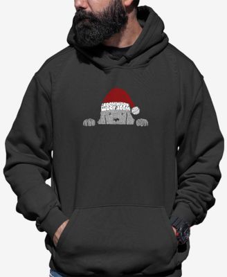 Men's Christmas Peeking Dog Word Art Hooded Sweatshirt
