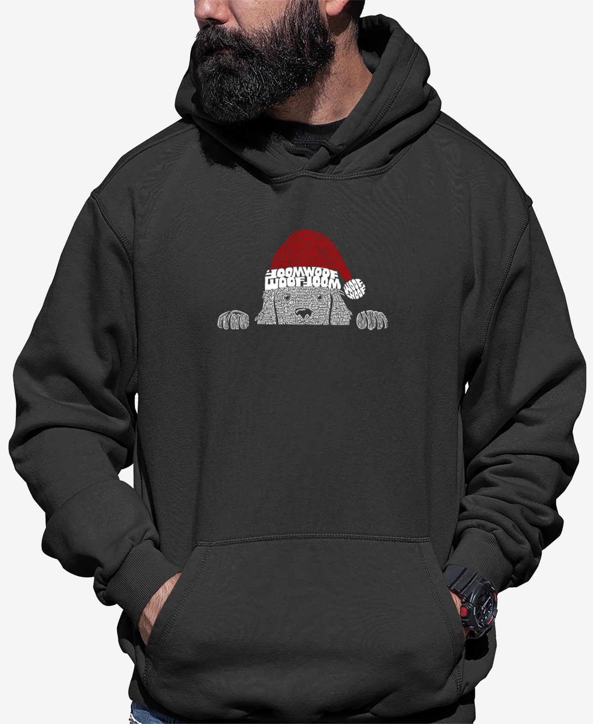 La Pop Art Men's Christmas Peeking Dog Word Art Hooded Sweatshirt