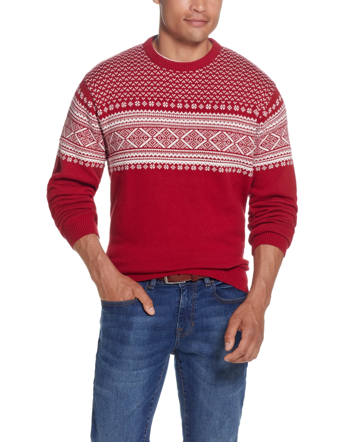 Weatherproof Vintage Men's Norwegian Crew Neck Sweater In Red