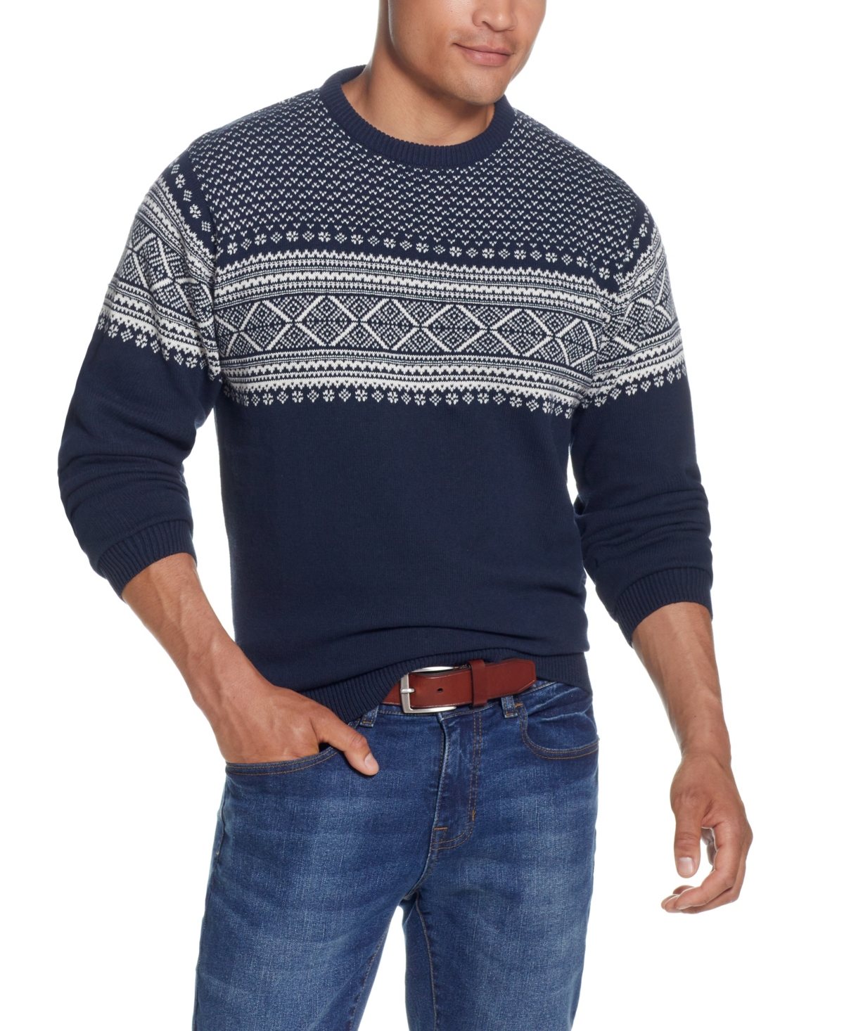 Weatherproof Vintage Men's Norwegian Crew Neck Sweater In Navy ModeSens