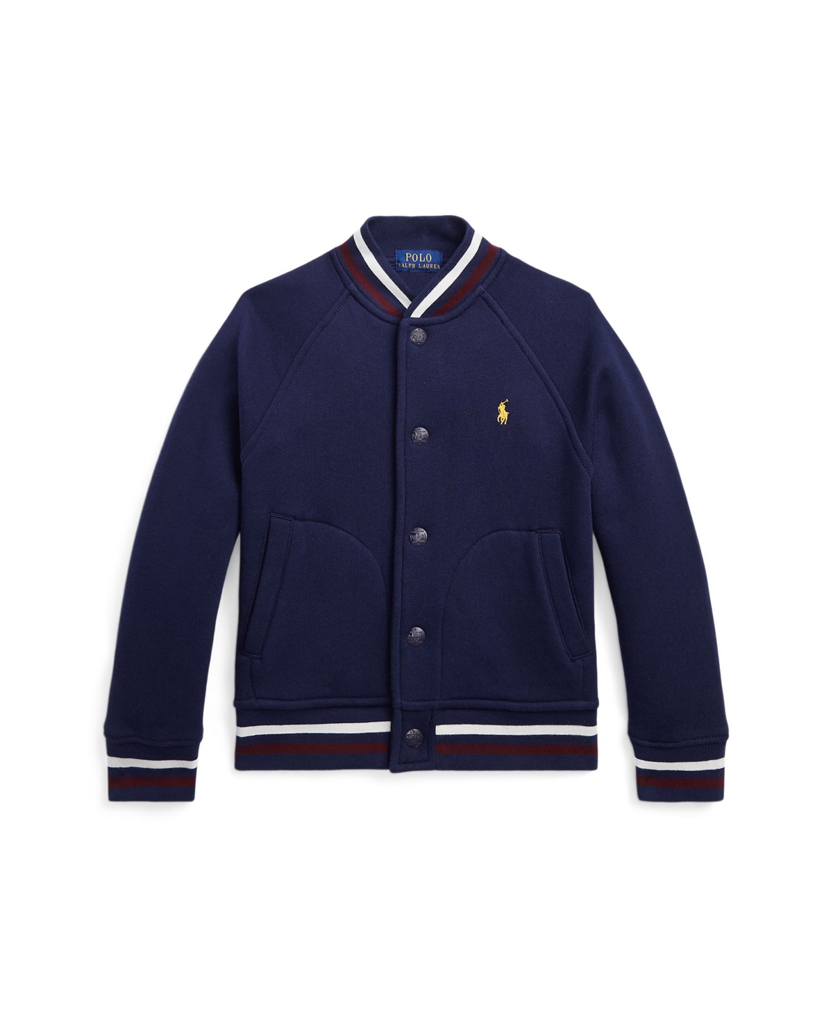 Shop Polo Ralph Lauren Little And Toddler Boys Fleece Baseball Jacket In Refined Navy