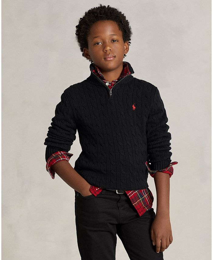 Polo Ralph Lauren Big Boys Cable-Knit Cotton Quarter-Zip Sweater - Macy's