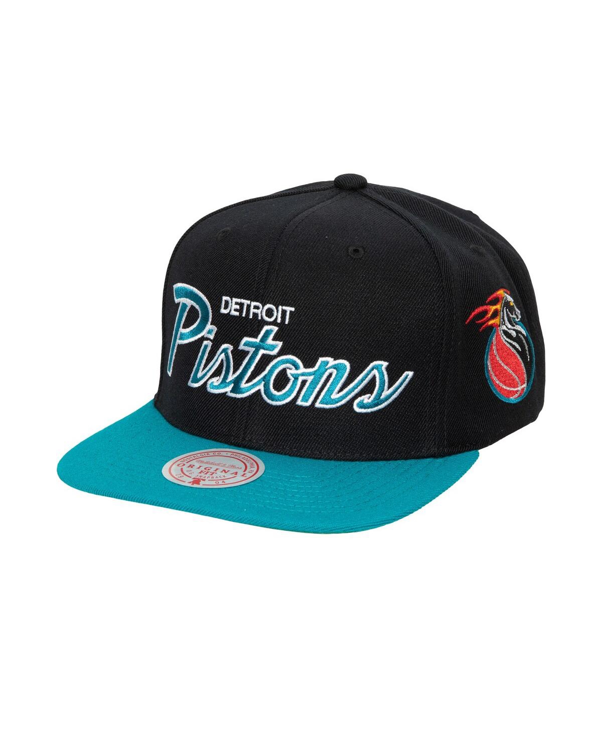 Mitchell & Ness Men's  Black Detroit Pistons Hardwood Classics Mvp Team Script 2.0 Snapback Hat