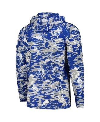 Men's  Royal Kentucky Wildcats PFG Terminal Tackle Omni-Shade Rippled Long Sleeve Hooded T-shirt