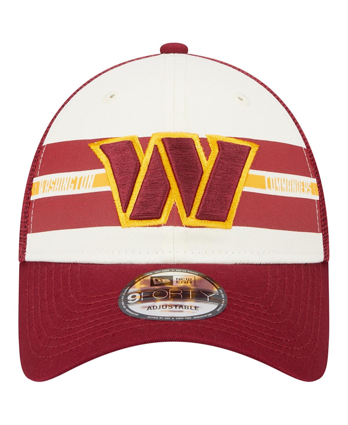 NEW ERA MEN'S NEW ERA CREAM, BURGUNDY WASHINGTON COMMANDERS TEAM STRIPE TRUCKER 9FORTY SNAPBACK HAT 