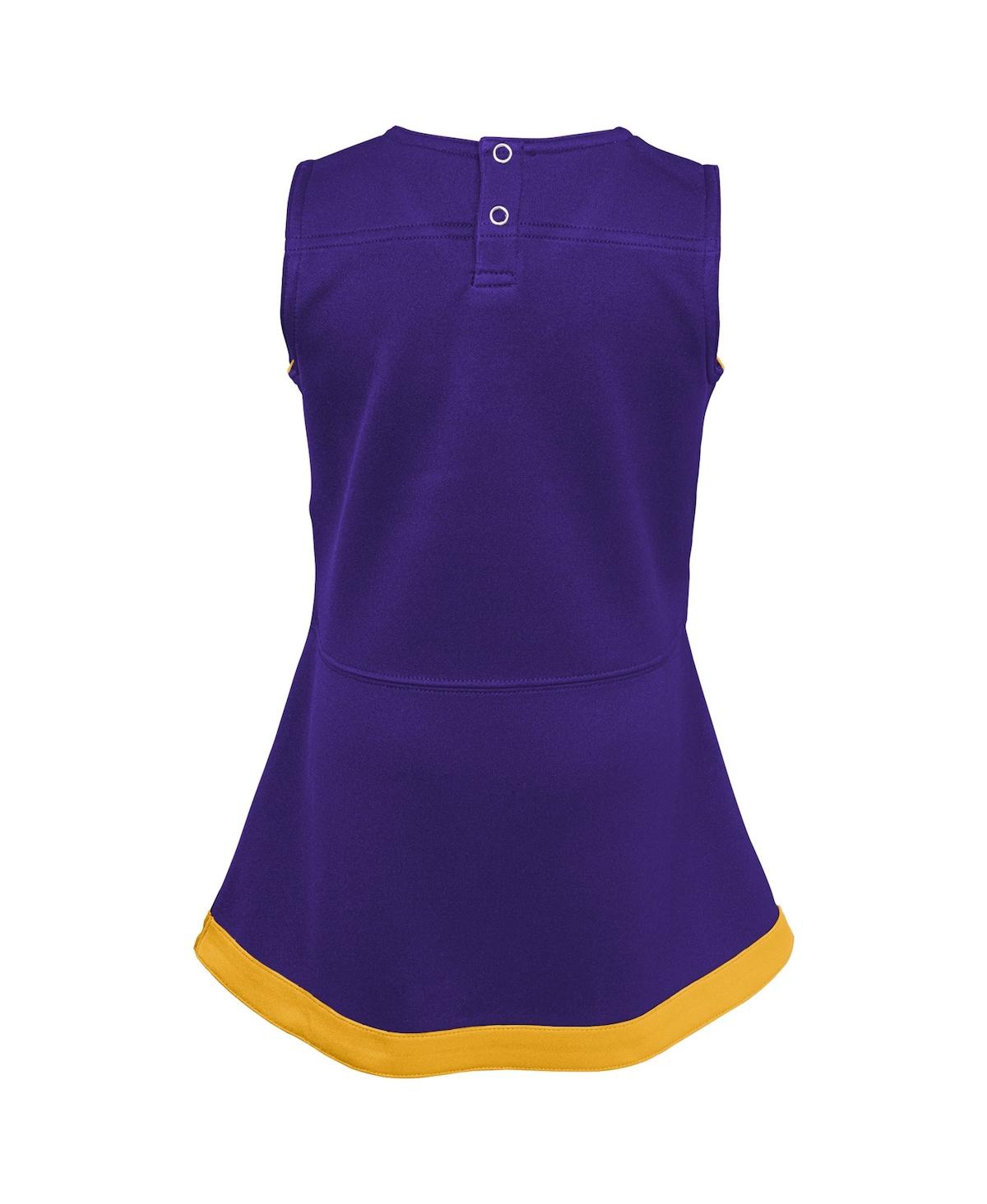 Outerstuff Girls Toddler Purple, Gold Lsu Tigers Two-piece Cheer Captain Jumper Dress And Bloomers Set In Purple,gold