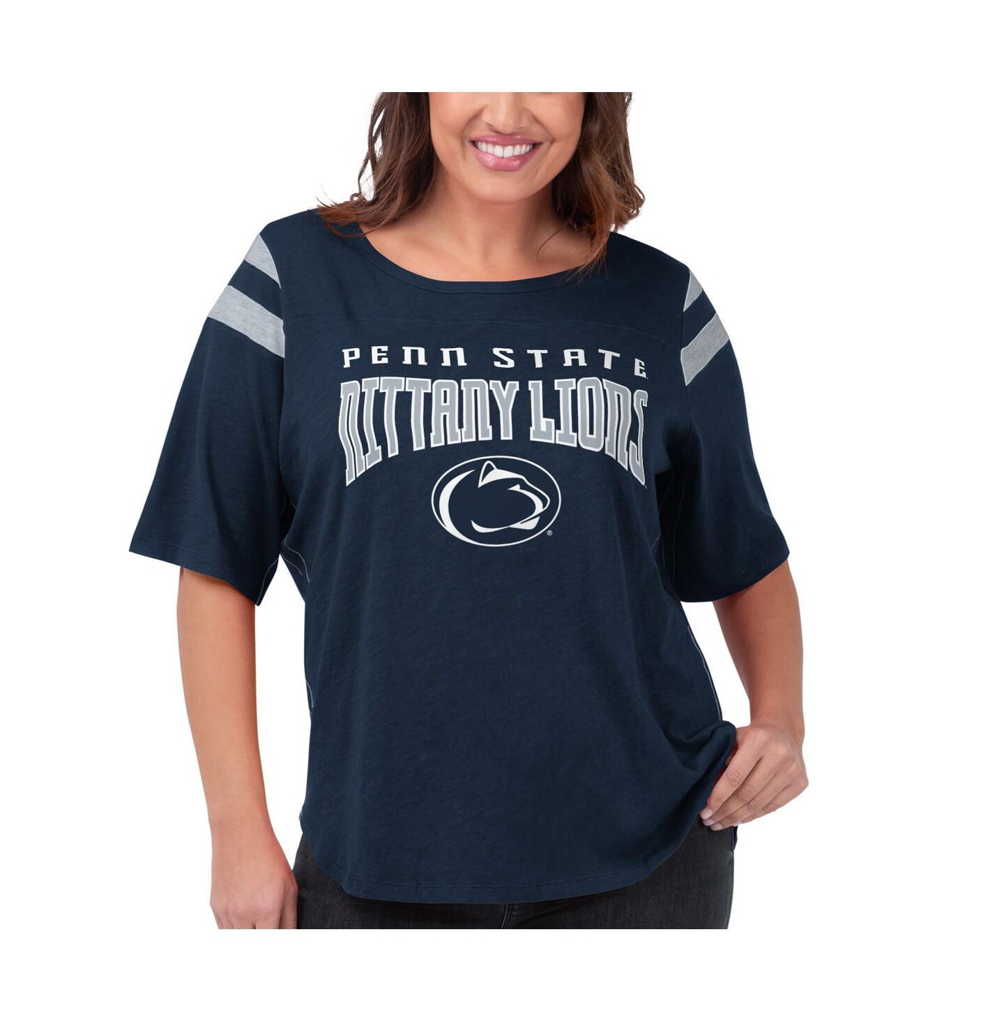 Женская футболка G-III 4Her by Carl Banks Navy Penn State Nittany Lions Plus Size Linebacker Half-Sleeve — фото 1