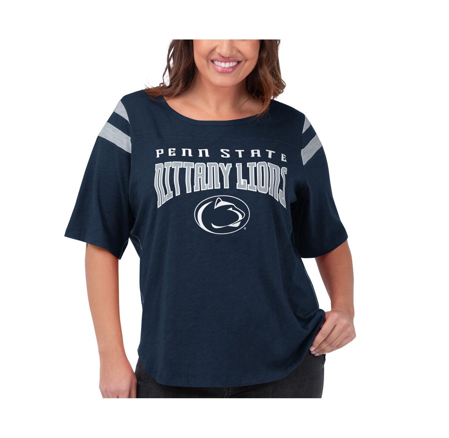 Women's Navy Penn State Nittany Lions Plus Size Linebacker Half-Sleeve T-shirt