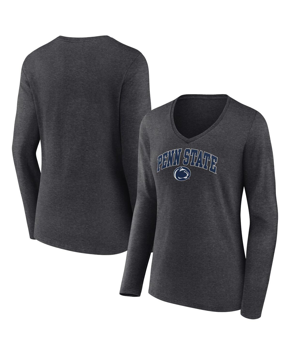 Women's Fanatics Heather Charcoal Penn State Nittany Lions Evergreen Campus Long Sleeve V-Neck T-shirt - Heather Charcoal