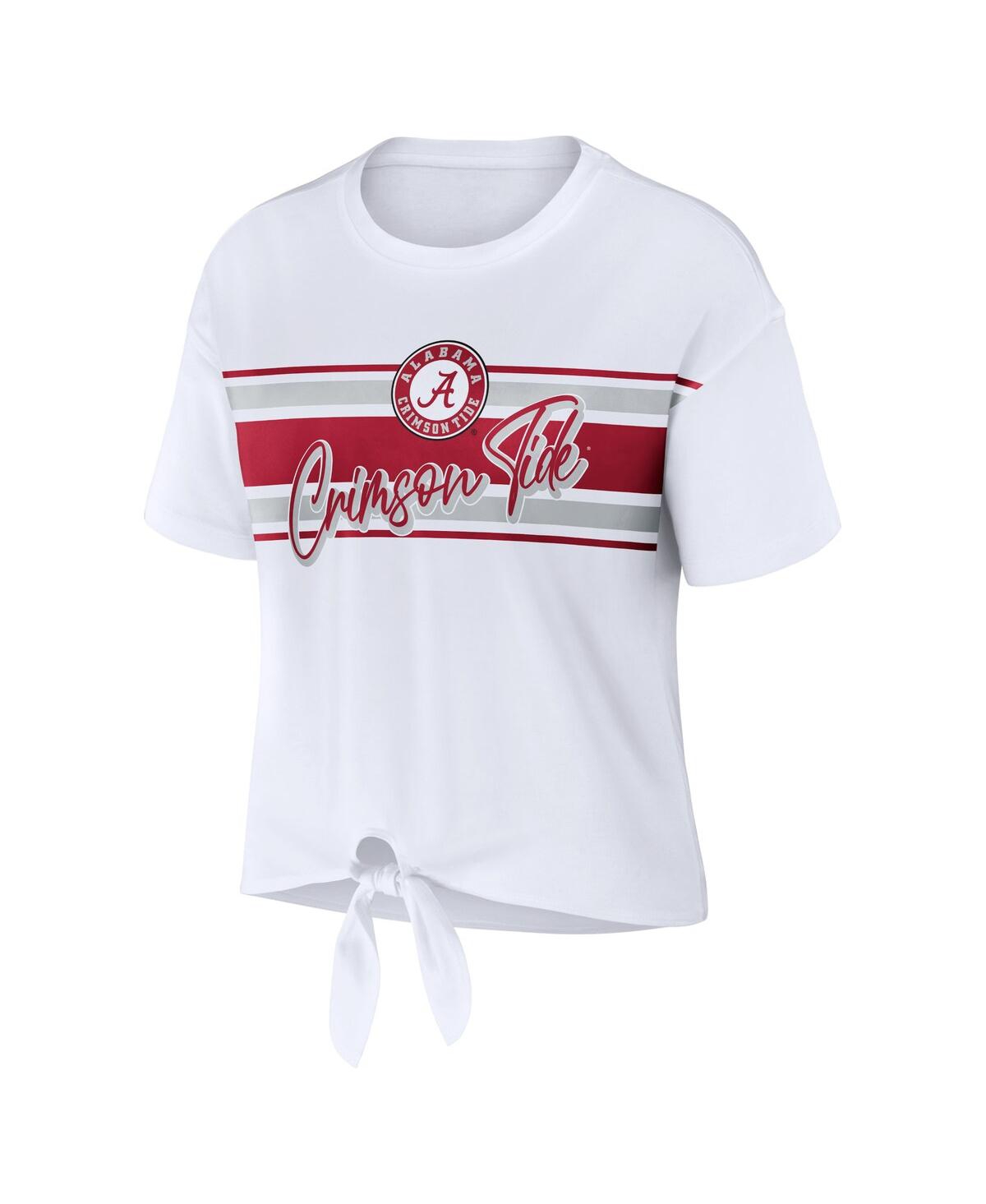 Shop Wear By Erin Andrews Women's  White Alabama Crimson Tide Striped Front Knot Cropped T-shirt
