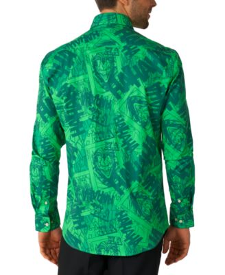 Men's Shirt - Official DC Comics Warner Bros - The Joker a   Button Down Shirt - Slim Fit - Green - Long sleeve