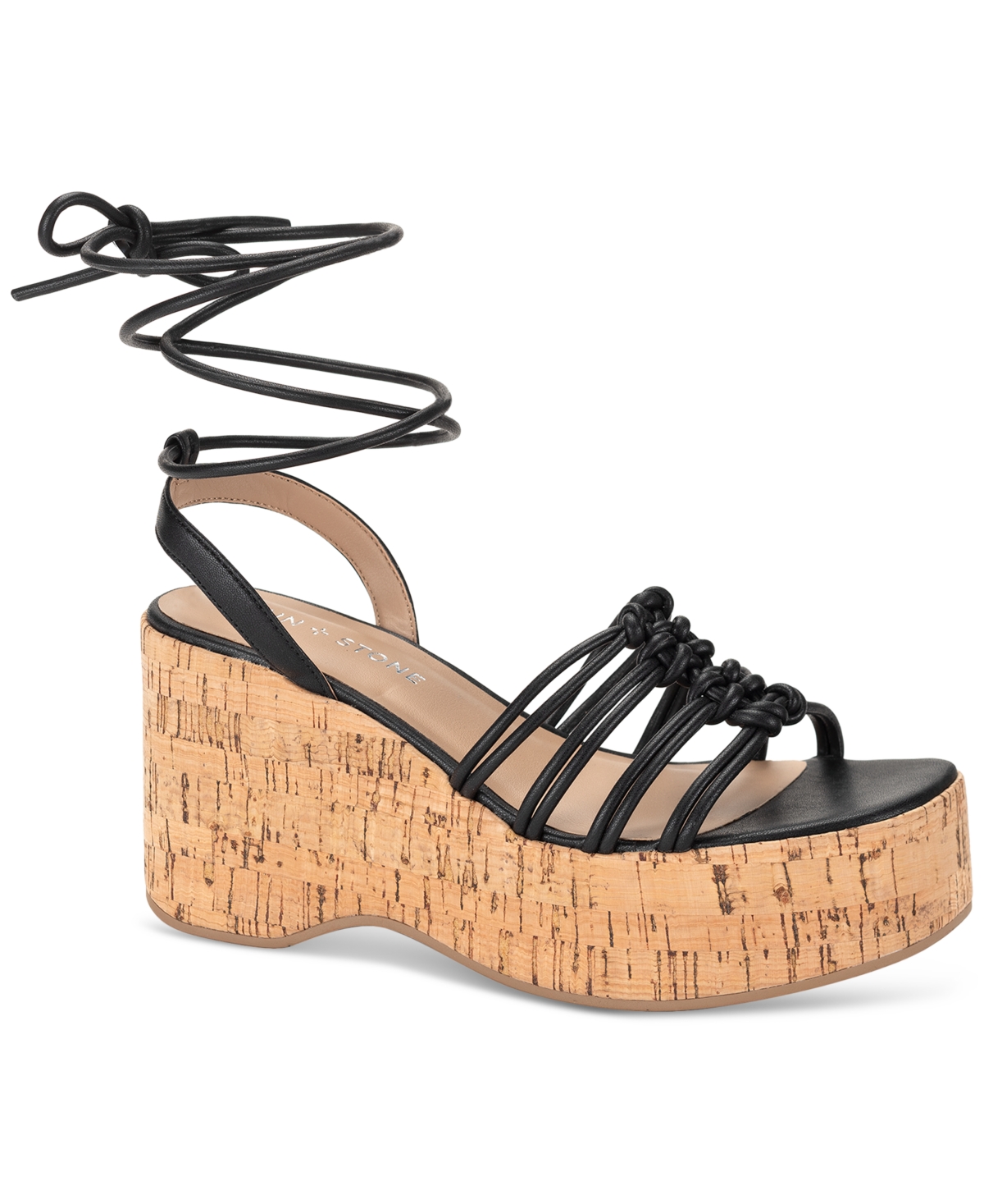 Sun + Stone Women's Fallonn Strappy Lace Up Platform Wedge Sandals, Created For Macy's In Black
