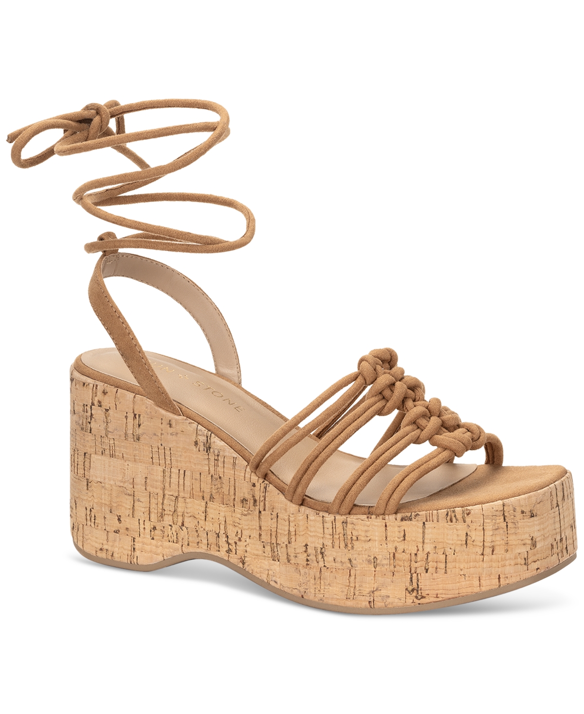 Sun + Stone Women's Fallonn Ankle-tie Platform Wedge Sandals, Created For Macy's In Tan Micro