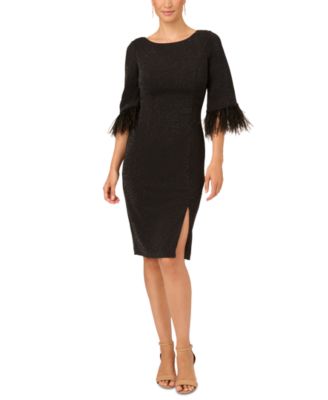 Adrianna Papell - Women's Faux-Feather-Trim Glitter-Knit Dess
