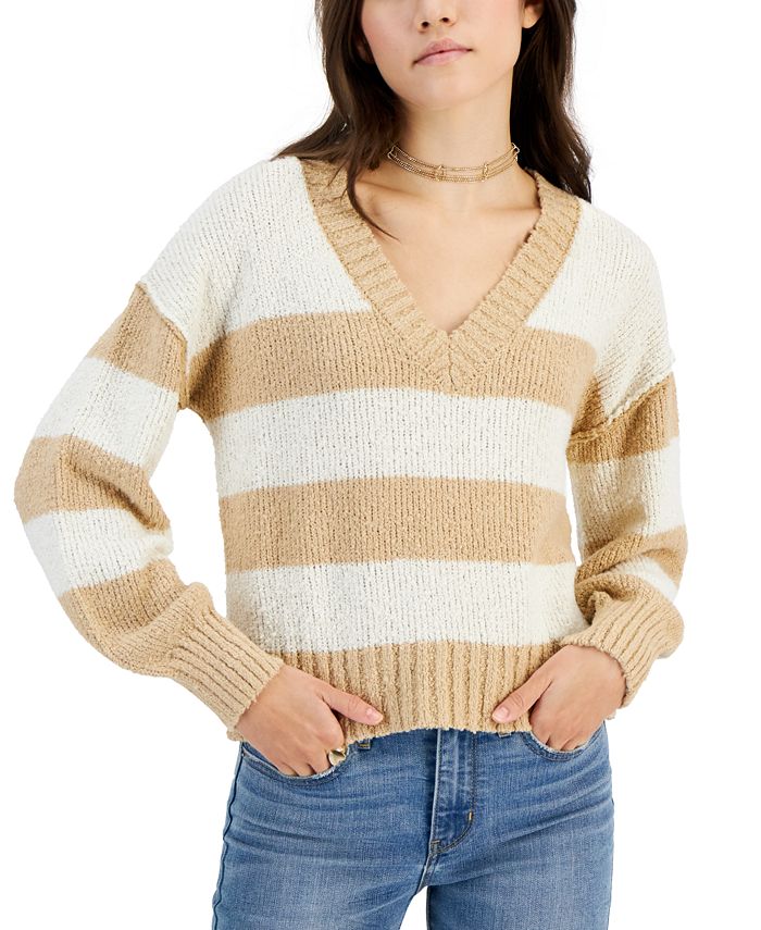 Hippie Rose Juniors V Neck Boucle Striped Sweater Macy s