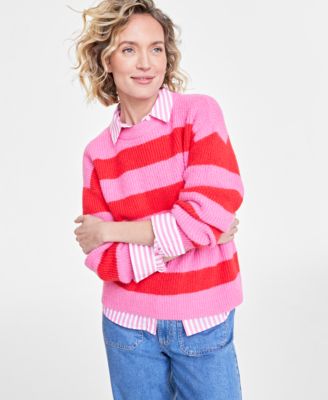 On 34th - Women's Crewneck Striped Long-Sleeve Shaker Sweater