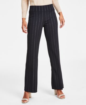 Women s Pinstriped Compression Pull On Wide Leg Pants Created For Macy s