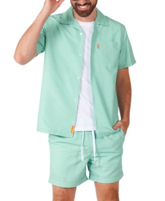 Men's Summer Set - 2 Piece Beach Wear set - Mint Green Blue - Matching Shirt and Shorts