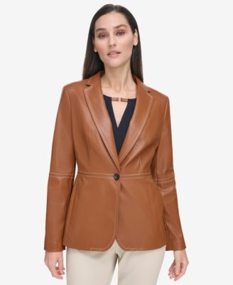Tommy Hilfiger - Women's One-Button Faux Leather Blazer