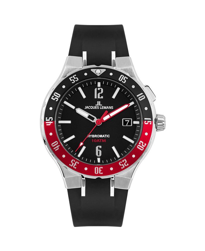 Jacques Lemans Men's Hybromatic Watch with Silicone Strap and Solid  Stainless Steel 1-2109 - Macy's