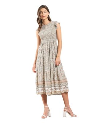 Blu Pepper Women's Smocked Floral Border Print Midi Dress - Macy's