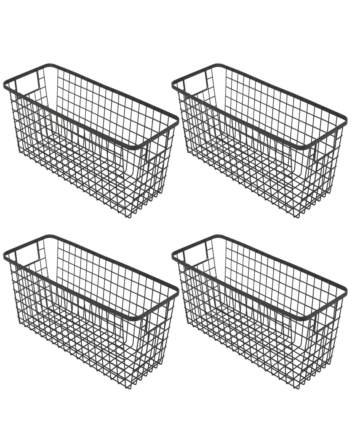 Nestable 6" x 16" x 6" Basket Organizer with Handles, Set of 4 - Black