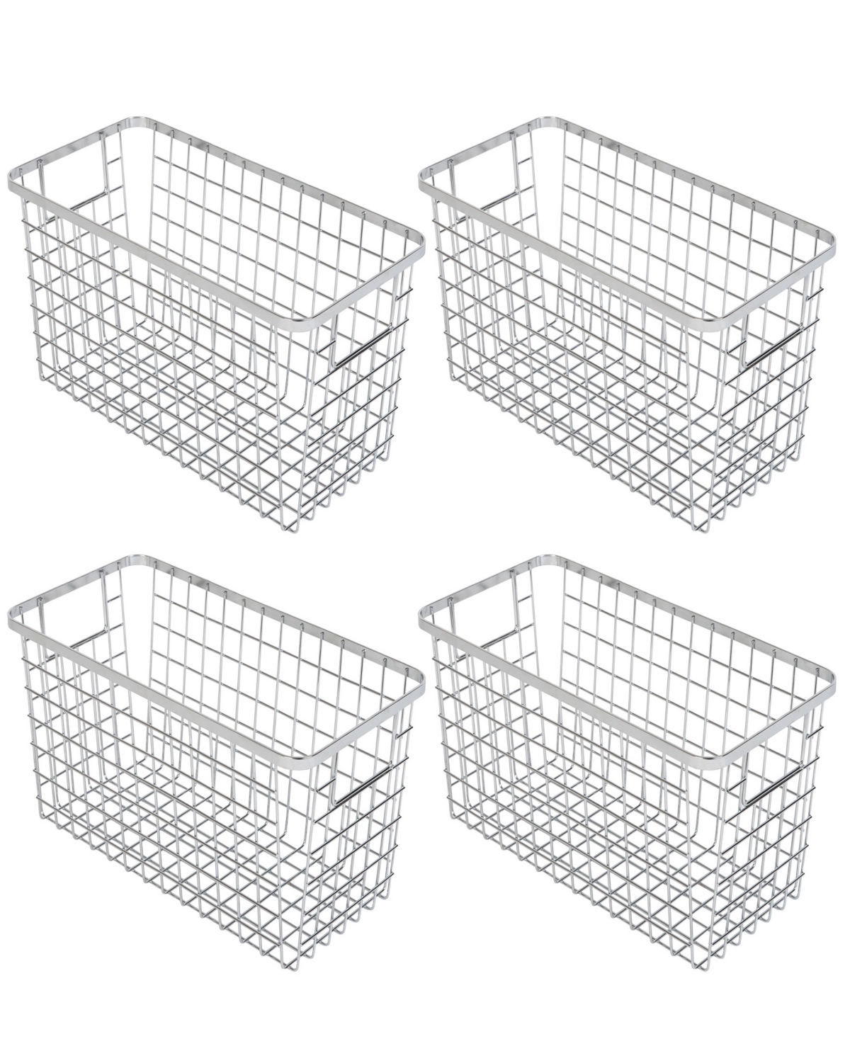 Nestable 6" x 12" x 6" Basket Organizer with Handles, Set of 4 - Chrome