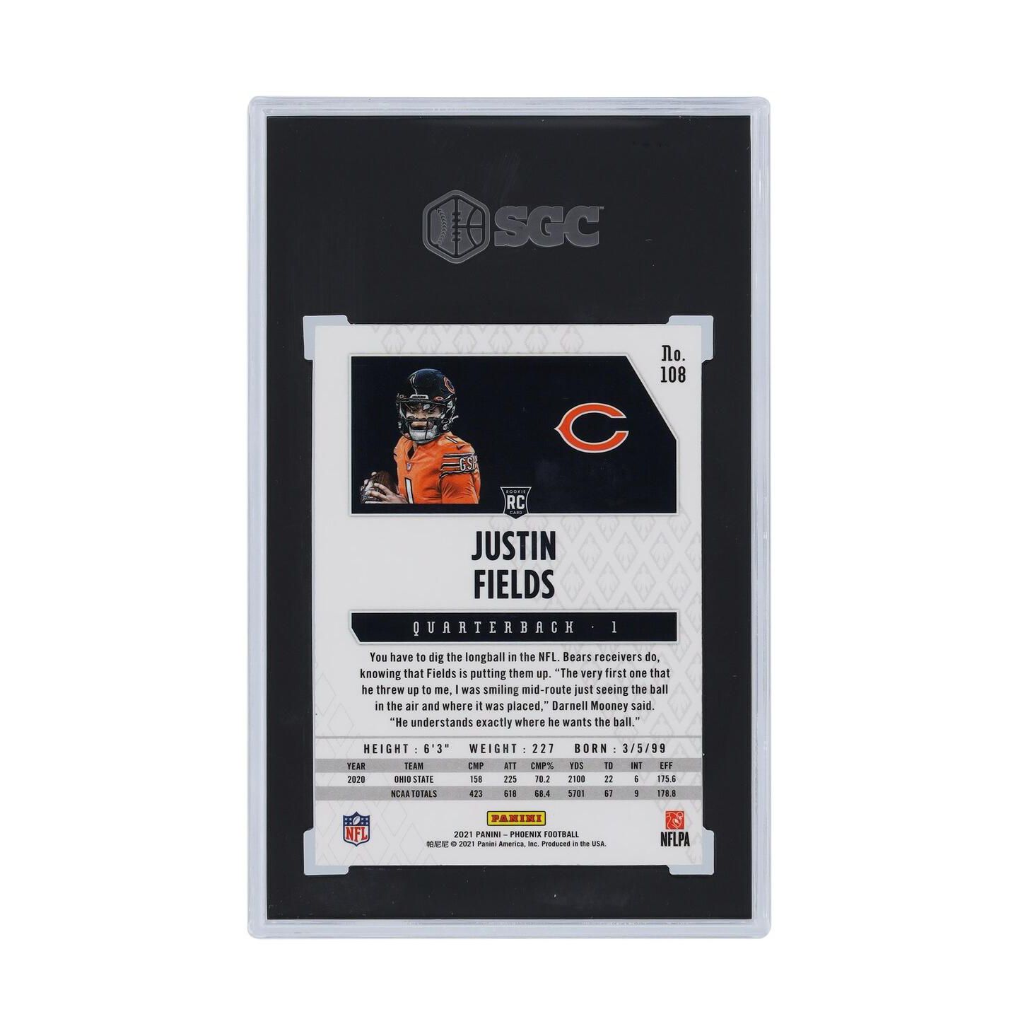 Детские фигурки Panini America Justin Fields Chicago Bears Phoenix Fire Burst #108 SGC Authenticated 9.5 Rookie Card, Ages 14+ — фото 3