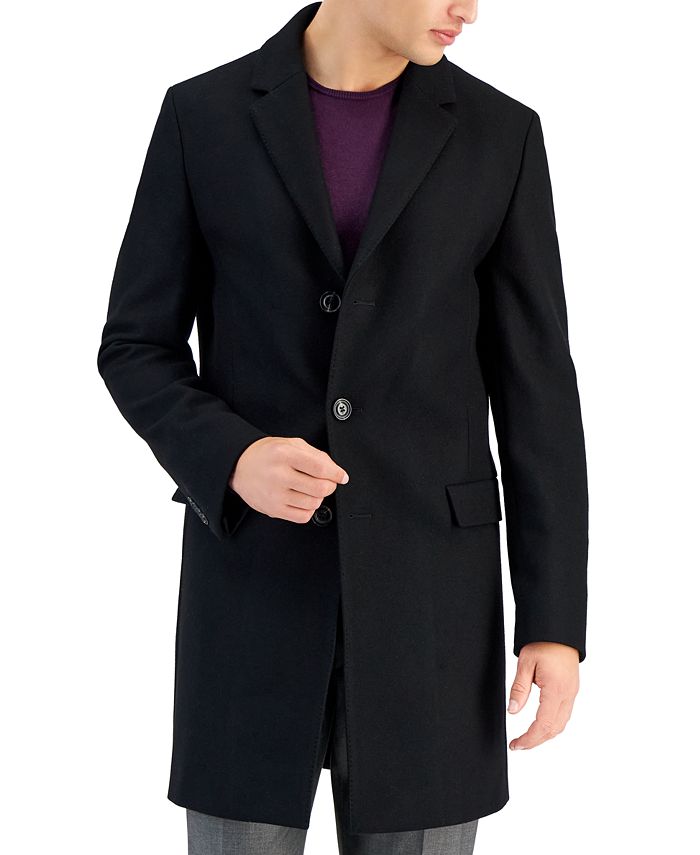 HUGO Men's Slim-Fit Wool Classic Black Overcoat - Macy's