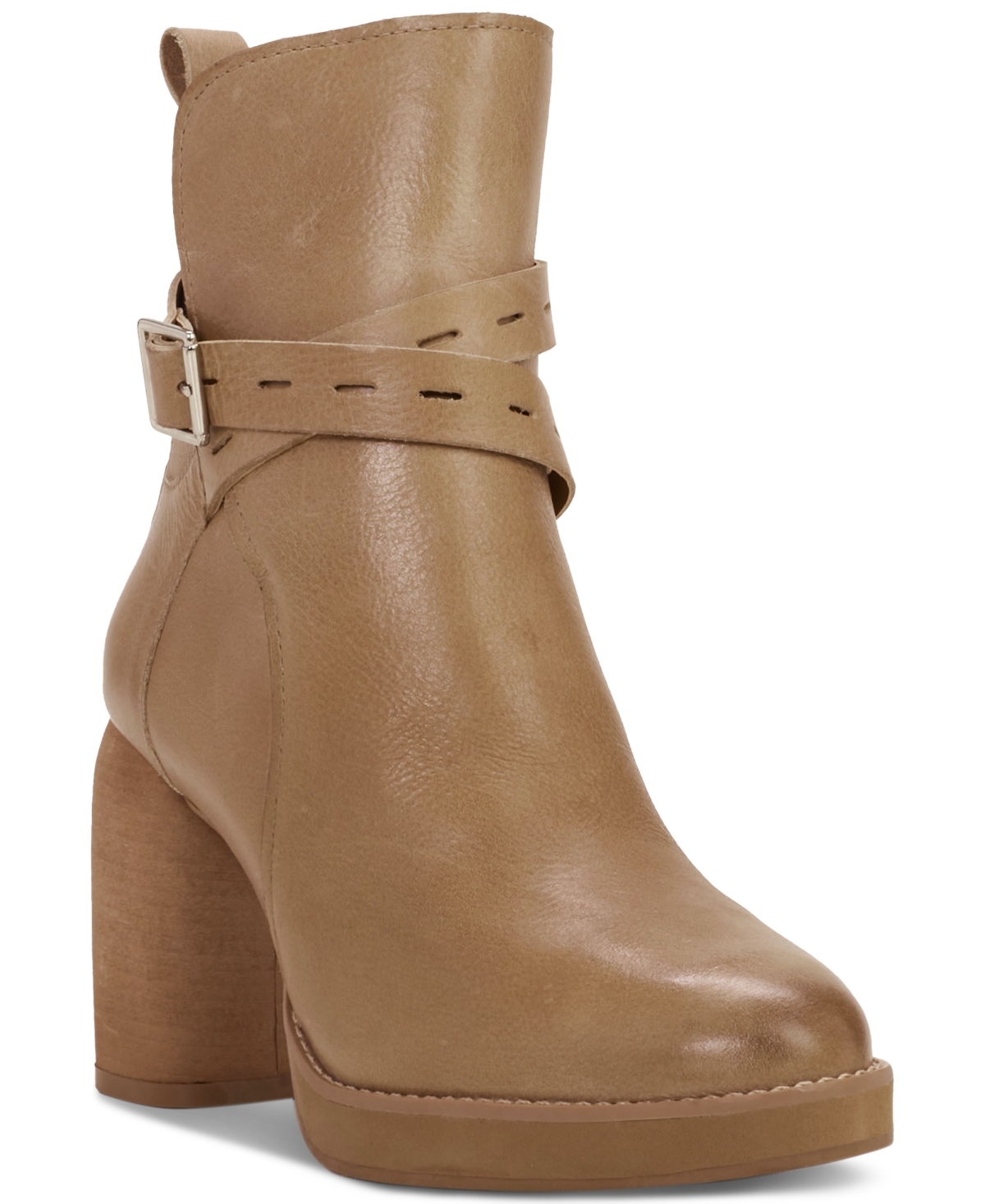 Shop Lucky Brand Women's Natesa Buckled Dress Booties In Latte Leather