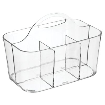 Small Plastic Divided Cosmetic Storage Organizer Caddy Tote Bin - Clear, USA Made
