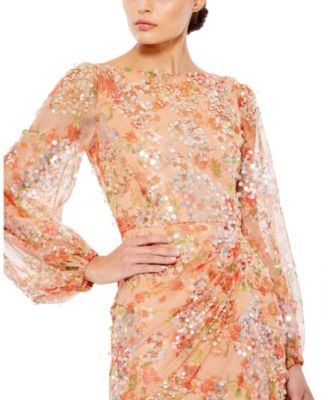 【Mac Duggal】パフスリーブフローラルプリントドレス Blue Puff Sleeve Floral Printed Dress - Mac Duggal